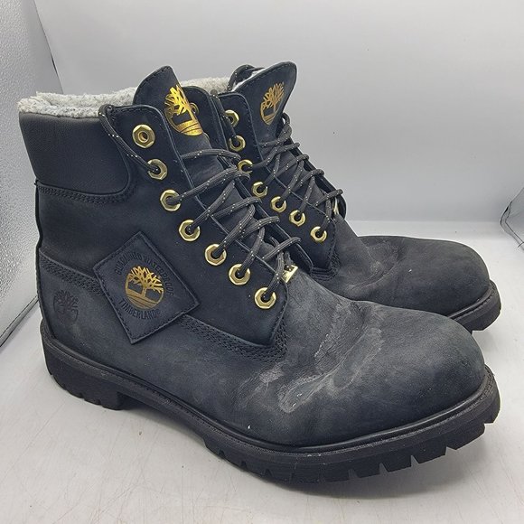 Timberland Premium Mens 12 Black 6 In Warm Lined Nubuck Waterproof Boots A2957